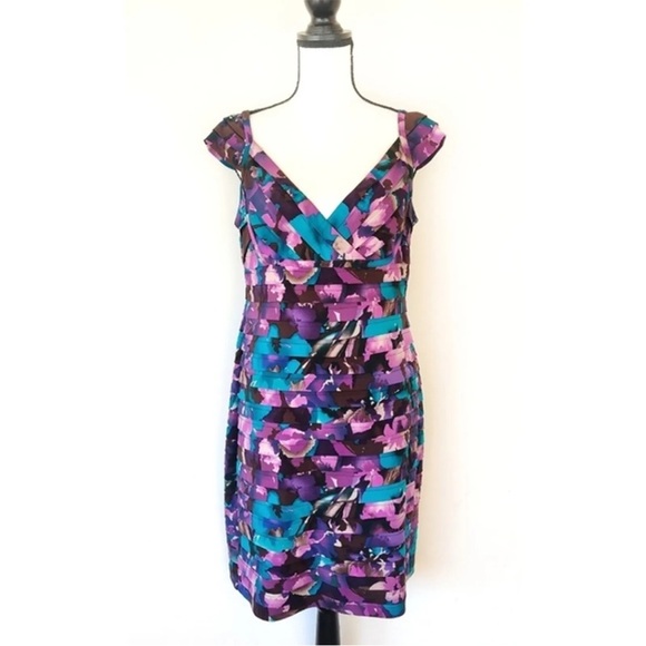 Adriana Papell Multicolored Cocktail Dress 14 Petite - Picture 1 of 8